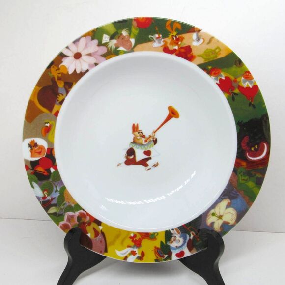 Disney Alice in Wonderland White Rabbit Rimmed Soup Bowl Excellent condition 9" - Picture 5 of 10